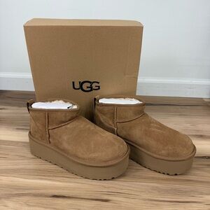 UGG Classic Ultra Mini Platform Ankle Boots in Chestnut